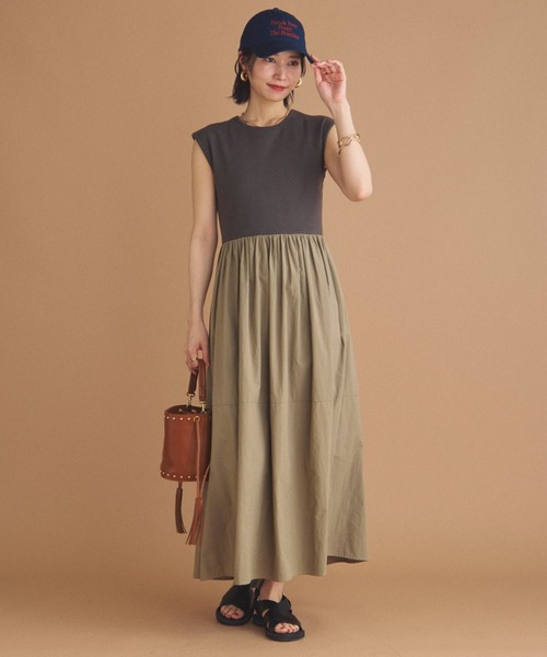 Doux archives（ドゥアルシーヴ）の「リブタフタコンビワンピース（ワンピース・レディース・ブラック/モカ/ブラウン・38）」の3枚目の写真