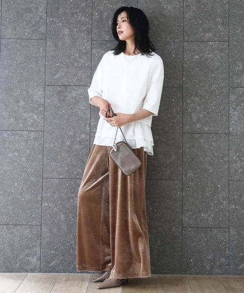 MK MICHEL KLEIN（エムケーミッシェルクラン）の「スノーベロア ワイドパンツ/洗える（その他パンツ・レディース・ライトブラウン/ブラック・38）」の18枚目の写真