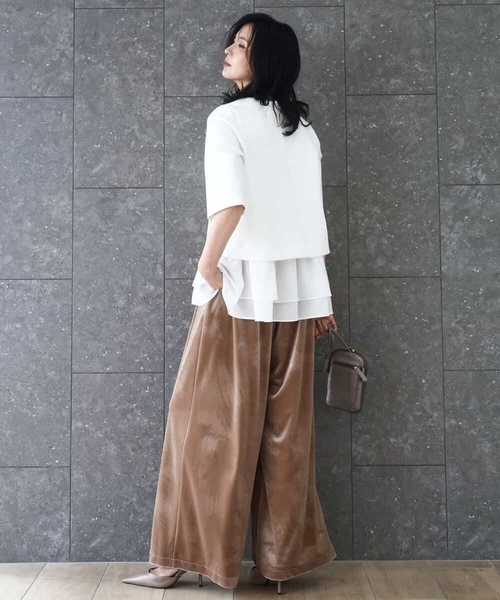 MK MICHEL KLEIN（エムケーミッシェルクラン）の「スノーベロア ワイドパンツ/洗える（その他パンツ・レディース・ライトブラウン/ブラック・38）」の21枚目の写真