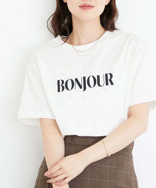 le.coeur blanc(ルクールブラン)の「パールロゴTシャツ(Tシャツ/カットソー・レディース・オフホワイト/グレイッシュベージュ・38)」の2枚目の写真