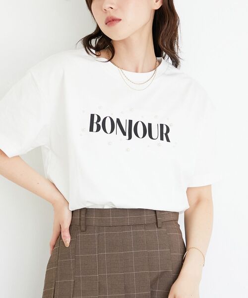 le.coeur blanc(ルクールブラン)の「パールロゴTシャツ(Tシャツ/カットソー・レディース・オフホワイト/グレイッシュベージュ・38)」の6枚目の写真