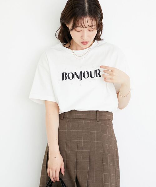 le.coeur blanc(ルクールブラン)の「パールロゴTシャツ(Tシャツ/カットソー・レディース・オフホワイト/グレイッシュベージュ・38)」の7枚目の写真