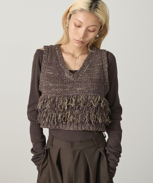 再入荷】ミックスニットループフリンジベスト（ベスト）｜AIC