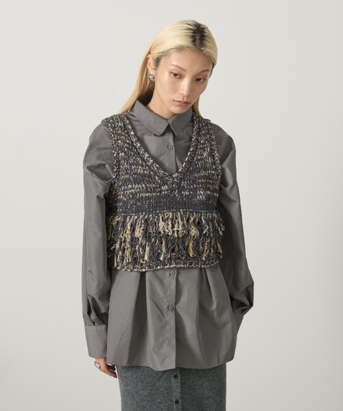 AIC.（エーアイシー）の「【再入荷】ミックスニットループフリンジベスト（ベスト・レディース・ブラウン/オフホワイト/チャコールグレー・FREE）」の21枚目の写真