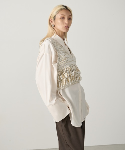 AIC.（エーアイシー）の「【再入荷】ミックスニットループフリンジベスト（ベスト・レディース・ブラウン/オフホワイト/チャコールグレー・FREE）」の8枚目の写真