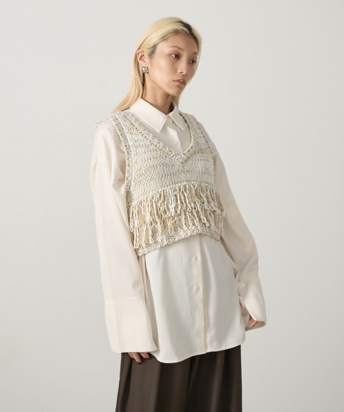 AIC.（エーアイシー）の「【再入荷】ミックスニットループフリンジベスト（ベスト・レディース・ブラウン/オフホワイト/チャコールグレー・FREE）」の7枚目の写真