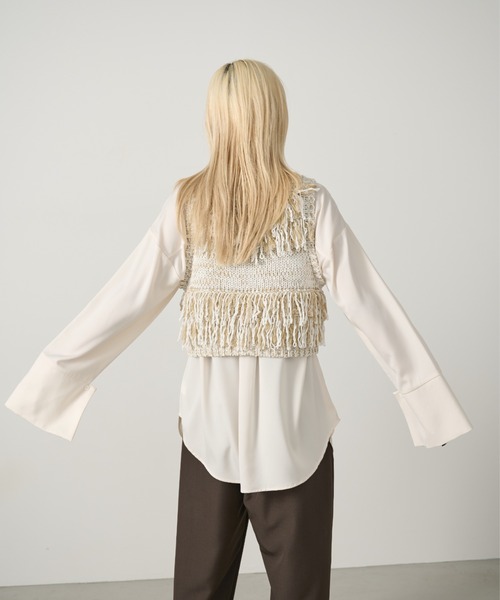 AIC.（エーアイシー）の「【再入荷】ミックスニットループフリンジベスト（ベスト・レディース・ブラウン/オフホワイト/チャコールグレー・FREE）」の9枚目の写真