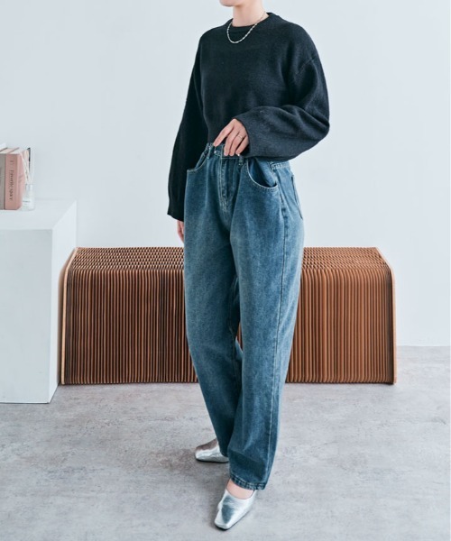 kirakiraShop(キラキラショップ)の「長袖 クルーネック ショート丈 ニット(ニット/セーター・レディース・ホワイト/ベージュ/チャコール/ブラック/グレー・FREE)」の7枚目の写真