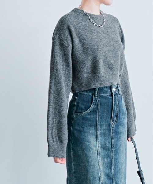 kirakiraShop(キラキラショップ)の「長袖 クルーネック ショート丈 ニット(ニット/セーター・レディース・ホワイト/ベージュ/チャコール/ブラック/グレー・FREE)」の14枚目の写真