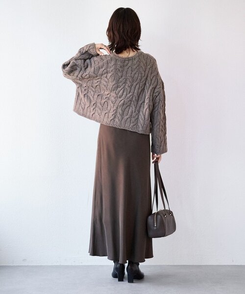 リブドロア　　RIVE DROITE キュプラ混バイアススカート　ブラウン 上品な揺れ感】キュプラ混バイアススカート（スカート）｜RIVE DROITE