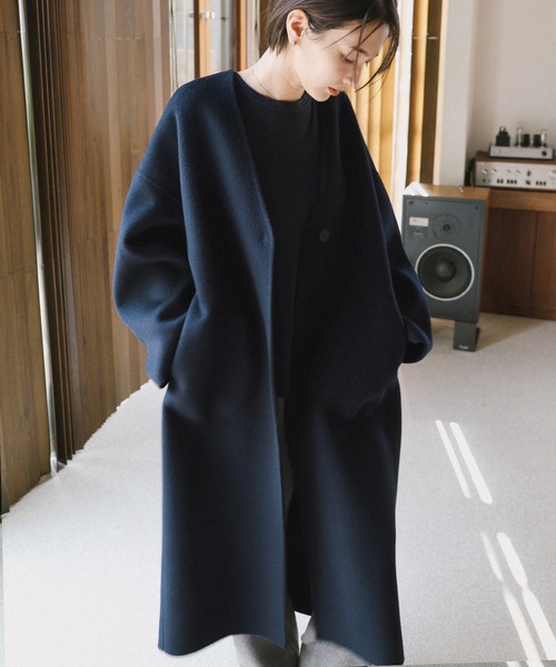 ノーカラーリバーロングコクーンコート（ノーカラーコート