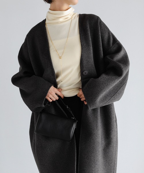 セール】ノーカラーリバーロングコクーンコート（ノーカラーコート