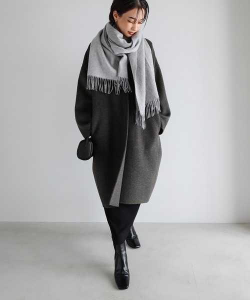 セール】ノーカラーリバーロングコクーンコート（ノーカラーコート