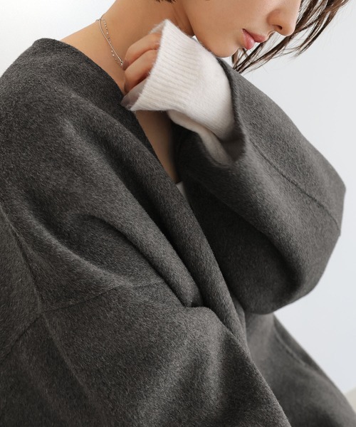 evernavy（エバーネイビー）の「ノーカラーリバーロングコクーンコート（ノーカラーコート・レディース・ネイビー/ブラック/チャコールグレー/ブラウン・M/MT）」の21枚目の写真