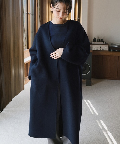 セール】ノーカラーリバーロングコクーンコート（ノーカラーコート