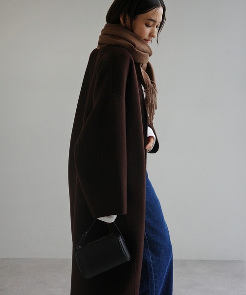 セール】ノーカラーリバーロングコクーンコート（ノーカラーコート