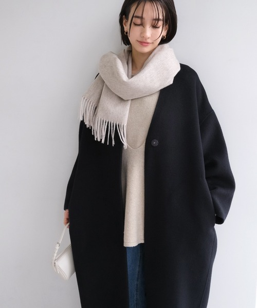 セール】ノーカラーリバーロングコクーンコート（ノーカラーコート