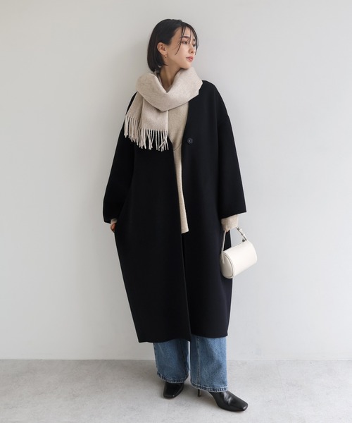 セール】ノーカラーリバーロングコクーンコート（ノーカラーコート