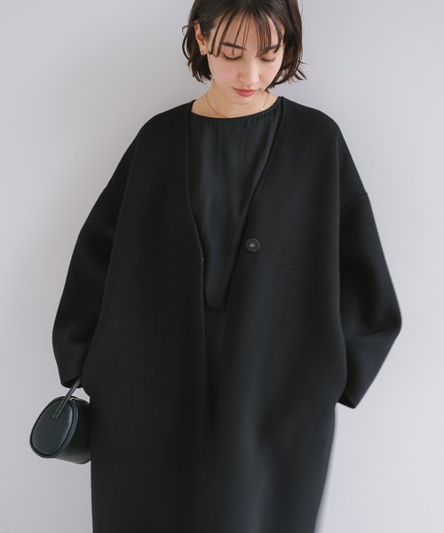 セール】ノーカラーリバーロングコクーンコート（ノーカラーコート