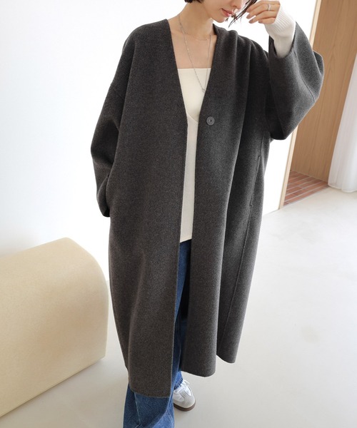 andmeリバーロングコクーンコート evernavy エバーネイビーベージュ