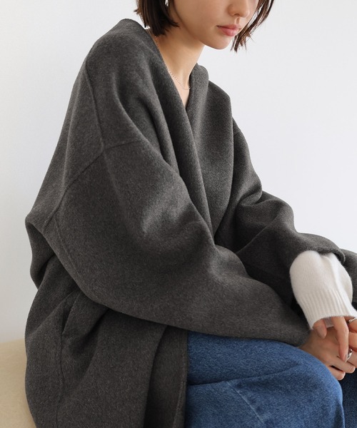 evernavy（エバーネイビー）の「ノーカラーリバーロングコクーンコート（ノーカラーコート・レディース・ネイビー/ブラック/チャコールグレー/ブラウン・M/MT）」の22枚目の写真