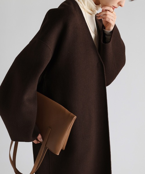 evernavy（エバーネイビー）の「ノーカラーリバーロングコクーンコート（ノーカラーコート・レディース・ネイビー/ブラック/チャコールグレー/ブラウン・M/MT）」の18枚目の写真