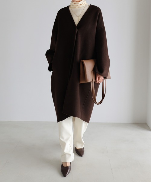 evernavy（エバーネイビー）の「ノーカラーリバーロングコクーンコート（ノーカラーコート・レディース・ネイビー/ブラック/チャコールグレー/ブラウン・M/MT）」の16枚目の写真