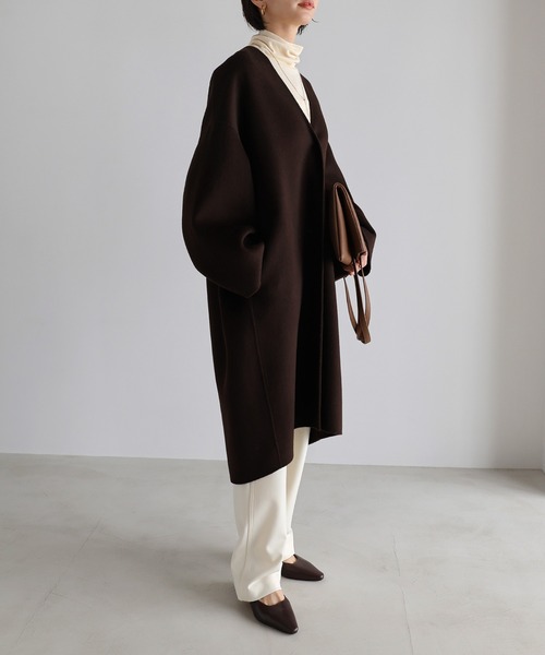 evernavy（エバーネイビー）の「ノーカラーリバーロングコクーンコート（ノーカラーコート・レディース・ネイビー/ブラック/チャコールグレー/ブラウン・M/MT）」の17枚目の写真