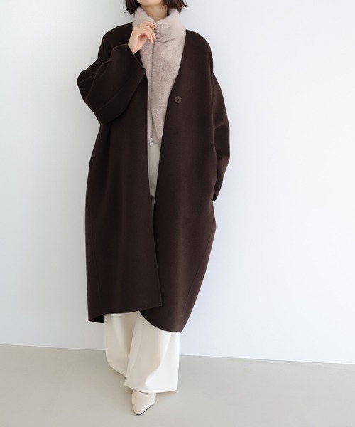 evernavy（エバーネイビー）の「ノーカラーリバーロングコクーンコート（ノーカラーコート・レディース・ネイビー/ブラック/チャコールグレー/ブラウン・M/MT）」の11枚目の写真