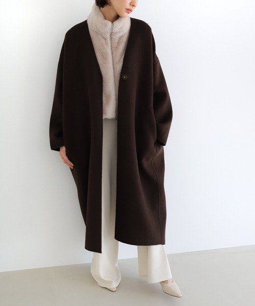 evernavy（エバーネイビー）の「ノーカラーリバーロングコクーンコート（ノーカラーコート・レディース・ネイビー/ブラック/チャコールグレー/ブラウン・M/MT）」の13枚目の写真