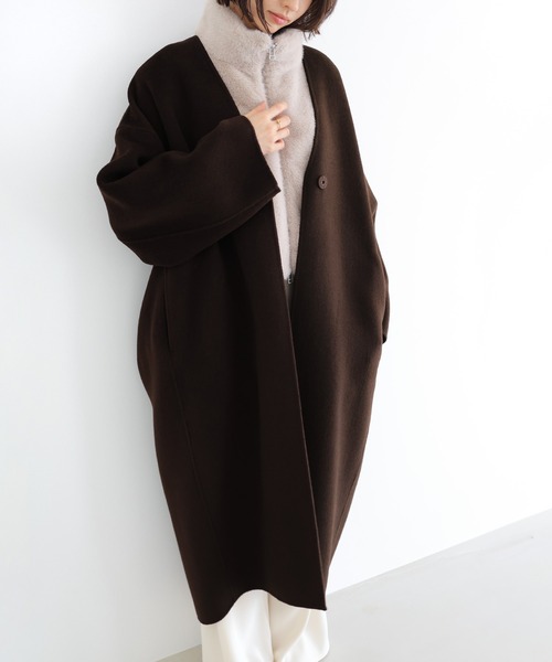 evernavy（エバーネイビー）の「ノーカラーリバーロングコクーンコート（ノーカラーコート・レディース・ネイビー/ブラック/チャコールグレー/ブラウン・M/MT）」の14枚目の写真