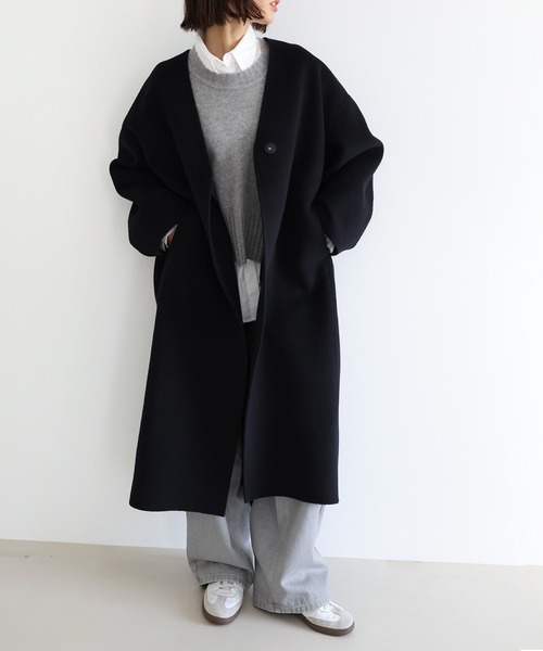 evernavy（エバーネイビー）の「ノーカラーリバーロングコクーンコート