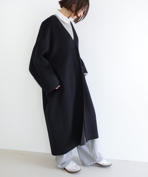 evernavyエバーネイビー リバーロングコクーンコート ブラックMT