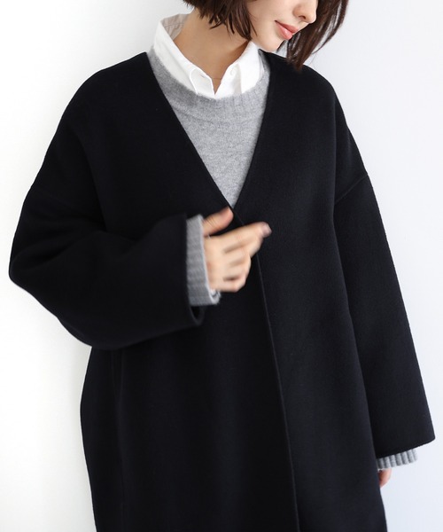 evernavy（エバーネイビー）の「ノーカラーリバーロングコクーンコート（ノーカラーコート・レディース・ネイビー/ブラック/チャコールグレー/ブラウン・M/MT）」の10枚目の写真