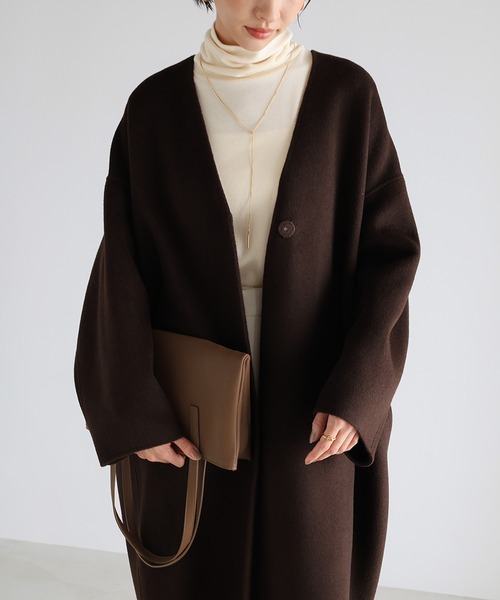 セール】ノーカラーリバーロングコクーンコート（ノーカラー