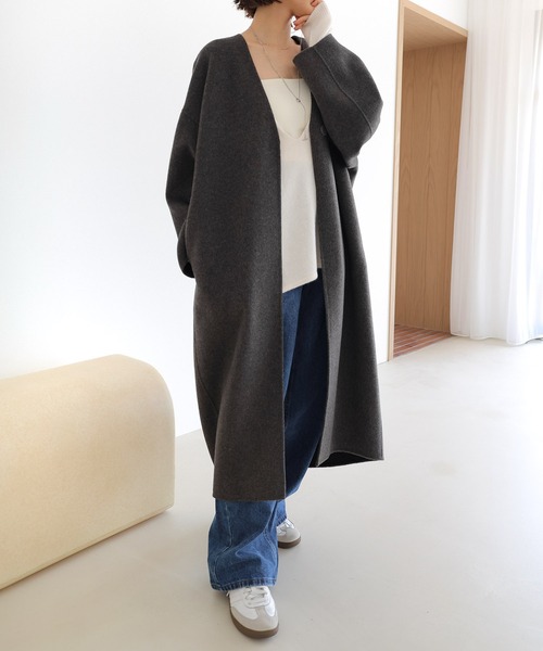 新品　リバーロングコクーンコート　エバーネイビー andme｜リバー ロング コクーン コート evernavy エバーネイビー