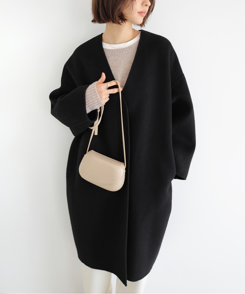 セール】ノーカラーリバーロングコクーンコート（ノーカラーコート