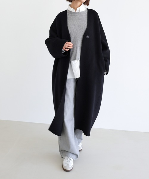 セール】ノーカラーリバーロングコクーンコート（ノーカラーコート