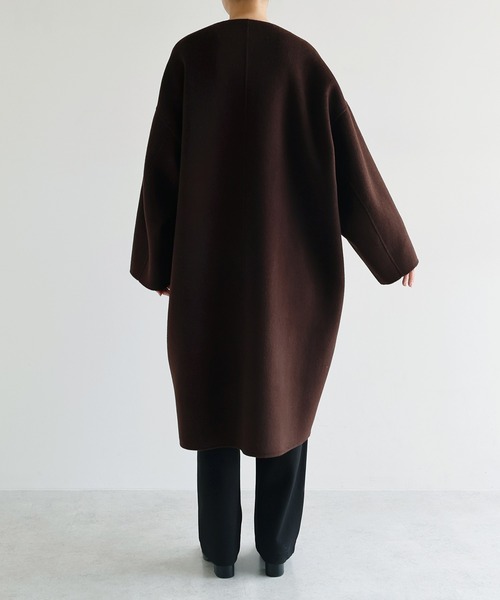 セール】ノーカラーリバーロングコクーンコート（ノーカラーコート