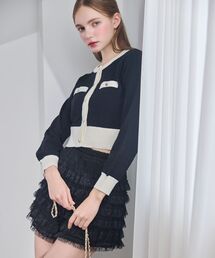 バイカラーケーブルニットカーデ