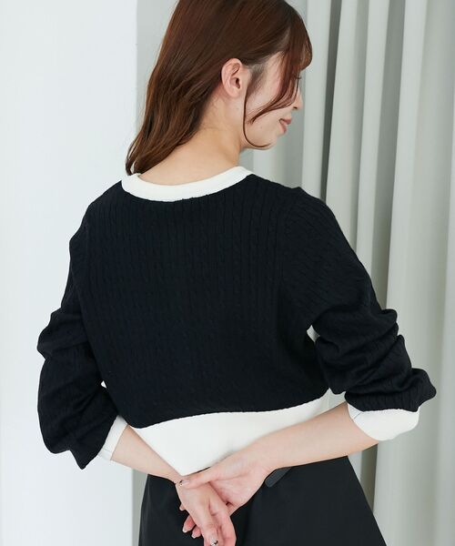 MAJESTIC LEGON（マジェスティックレゴン）の「バイカラーケーブルニットカーデ（カーディガン/ボレロ・レディース・ブラック/グレー/ピンク/アイボリー・MEDIUM）」の18枚目の写真