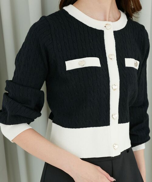 MAJESTIC LEGON（マジェスティックレゴン）の「バイカラーケーブルニットカーデ（カーディガン/ボレロ・レディース・ブラック/グレー/ピンク/アイボリー・MEDIUM）」の14枚目の写真