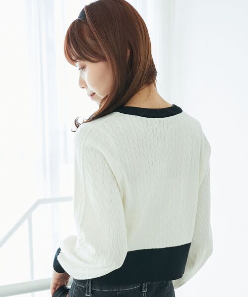 MAJESTIC LEGON（マジェスティックレゴン）の「バイカラーケーブルニットカーデ（カーディガン/ボレロ・レディース・ブラック/グレー/ピンク/アイボリー・MEDIUM）」の21枚目の写真