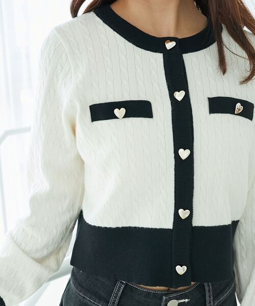 MAJESTIC LEGON（マジェスティックレゴン）の「バイカラーケーブルニットカーデ（カーディガン/ボレロ・レディース・ブラック/グレー/ピンク/アイボリー・MEDIUM）」の12枚目の写真