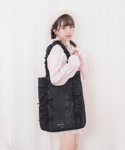 Honey Cinnamon(ハニーシナモン)の「リボンキルティングトートバッグ(トートバッグ・レディース・ブラック/ピンク・FREE)」の3枚目の写真