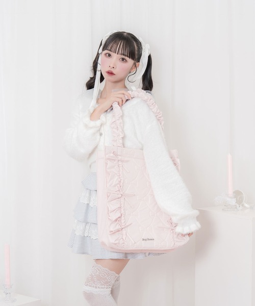Honey Cinnamon(ハニーシナモン)の「リボンキルティングトートバッグ(トートバッグ・レディース・ブラック/ピンク・FREE)」の4枚目の写真