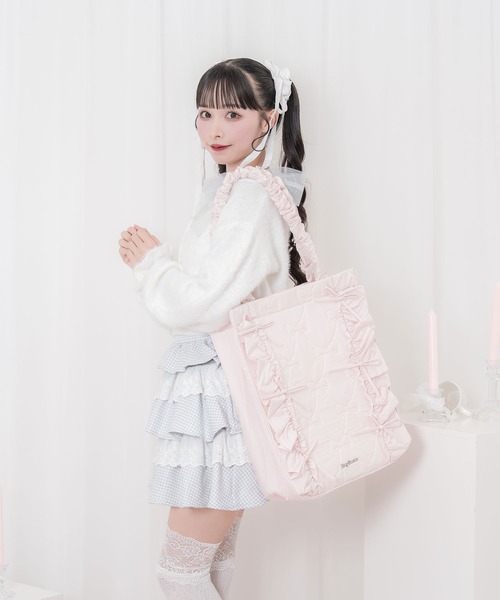 Honey Cinnamon(ハニーシナモン)の「リボンキルティングトートバッグ(トートバッグ・レディース・ブラック/ピンク・FREE)」の5枚目の写真