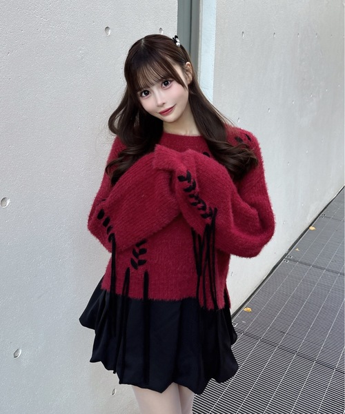 one way（ワンウェイ）の「ショートステッチニット（ニット/セーター・レディース・ホワイト/レッド/ベージュ/グレー/ピンク・FREE）」の5枚目の写真