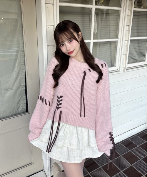 one way（ワンウェイ）の「ショートステッチニット（ニット/セーター・レディース・ホワイト/レッド/ベージュ/グレー/ピンク・FREE）」の4枚目の写真