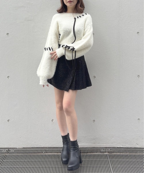 one way（ワンウェイ）の「ショートステッチニット（ニット/セーター・レディース・ホワイト/レッド/ベージュ/グレー/ピンク・FREE）」の9枚目の写真
